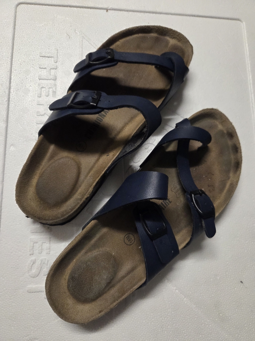 Women's Navy Blue Double-Buckle Slide Sandals
